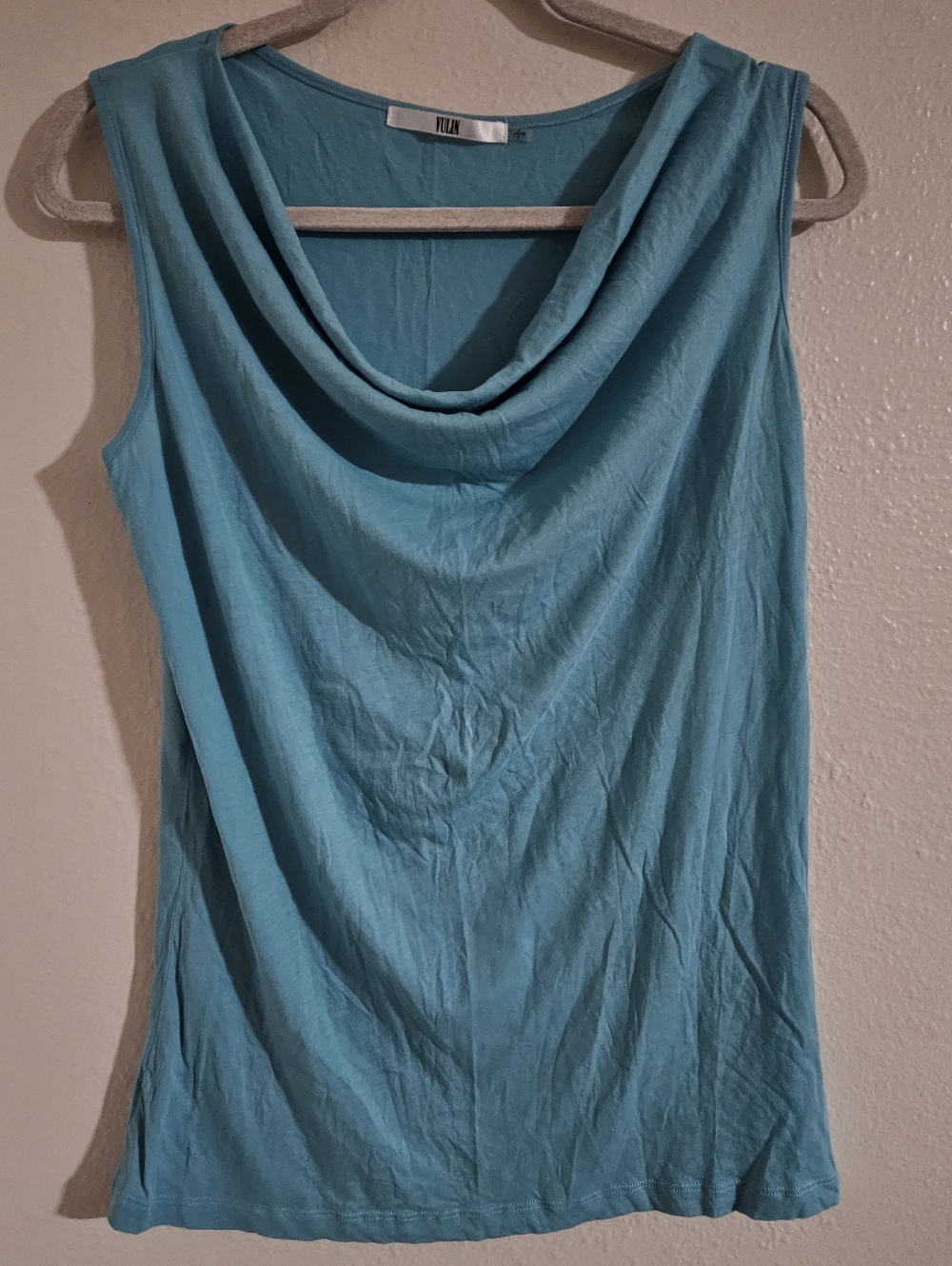 VULIN Luxury 100% Peruvian Cotton Cowl Neck Tank Top - Size L - Sky Blue